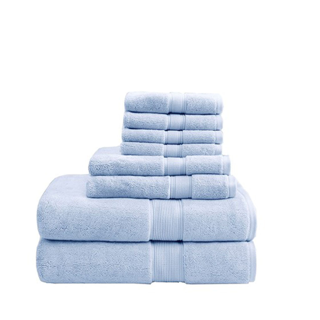 100% Cotton 8 Piece Antimicrobial Towel Set light blue-cotton