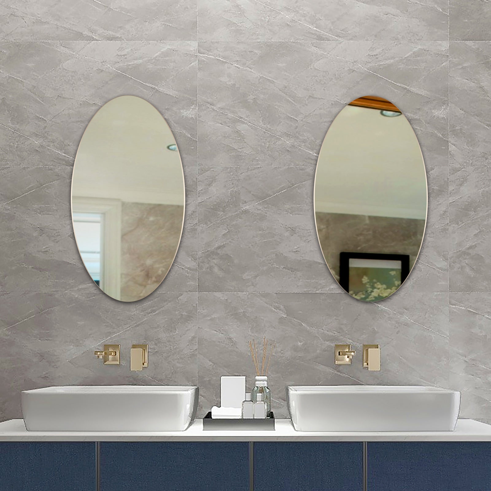 Frameless Beveled Wall Mounted Bathroom Mirror,