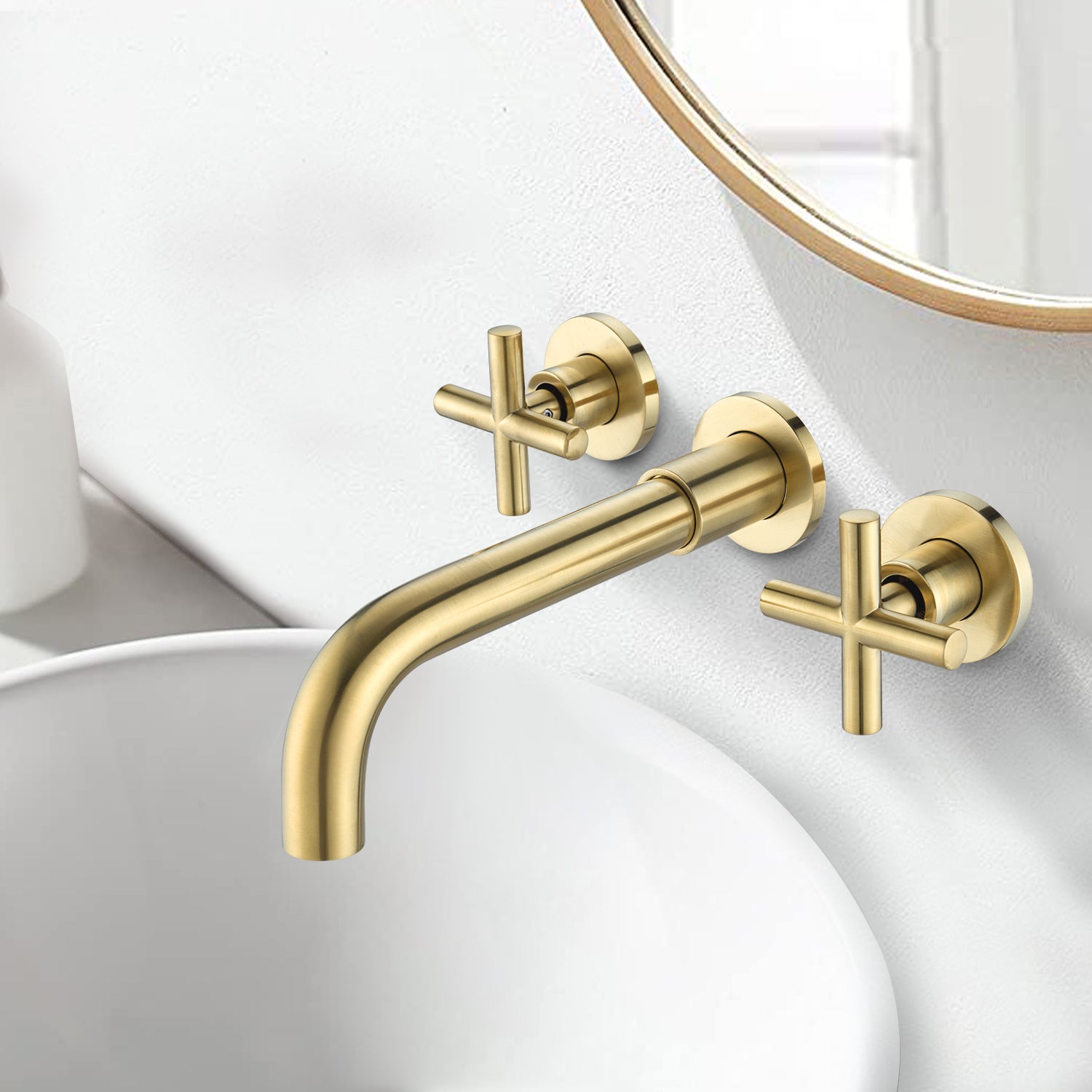 Bathroom Faucet Wall Mounted Bathroom Sink Faucet gold-brass