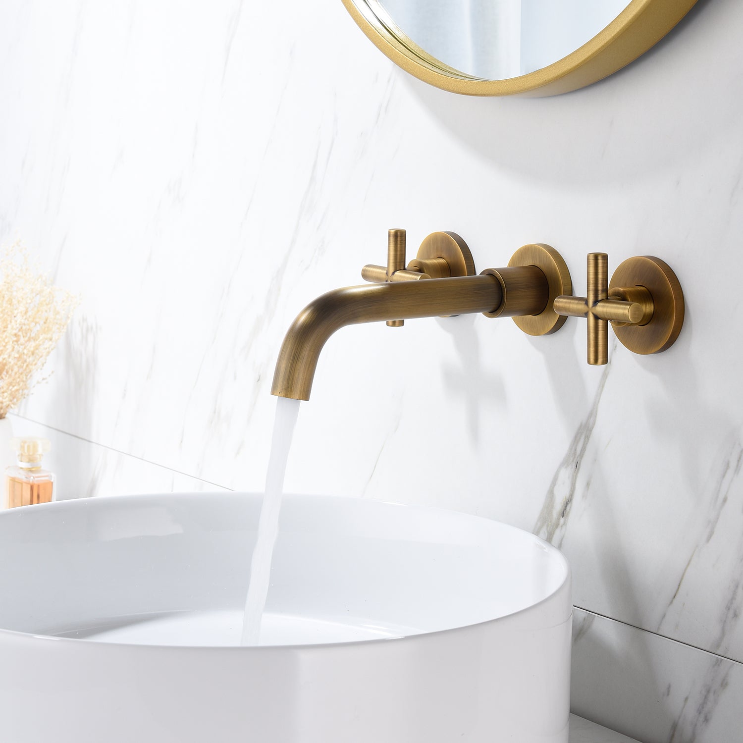 Bathroom Faucet Wall Mounted Bathroom Sink Faucet bronze-brass