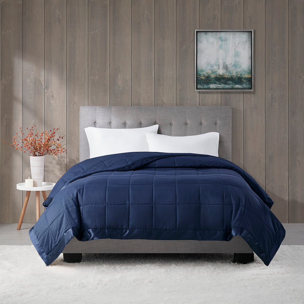 Lightweight Down Alternative Blanket with Satin Trim navy-polyester