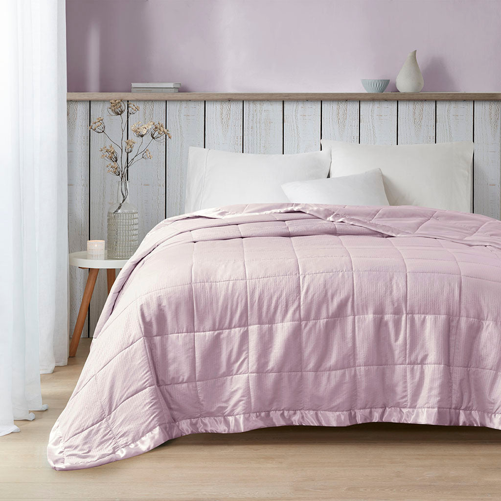 Oversized Down Alternative Blanket with Satin Trim lilac-polyester