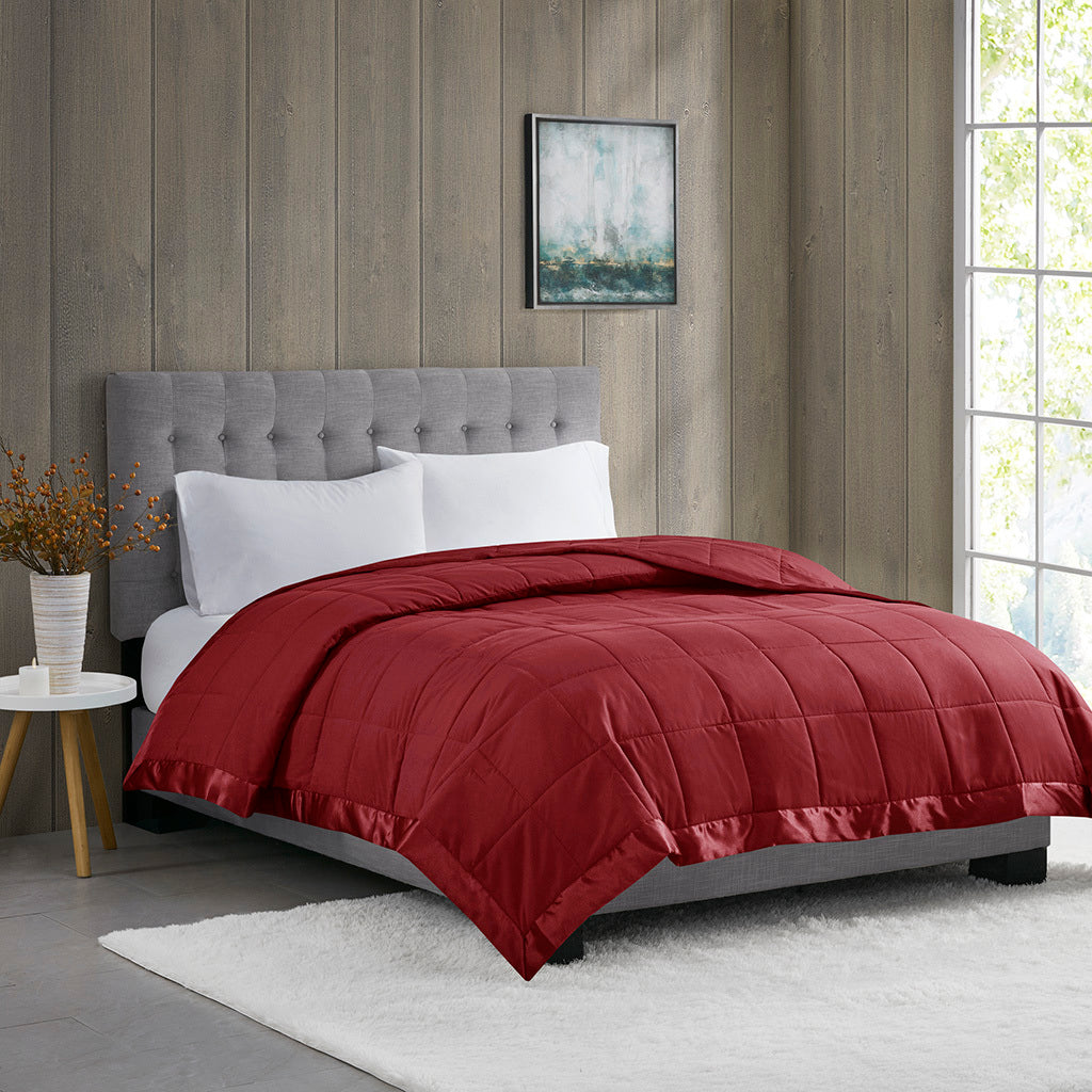 Lightweight Down Alternative Blanket with Satin Trim burgundy-polyester