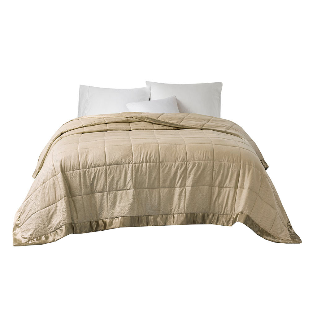 Oversized Down Alternative Blanket with Satin Trim taupe-polyester