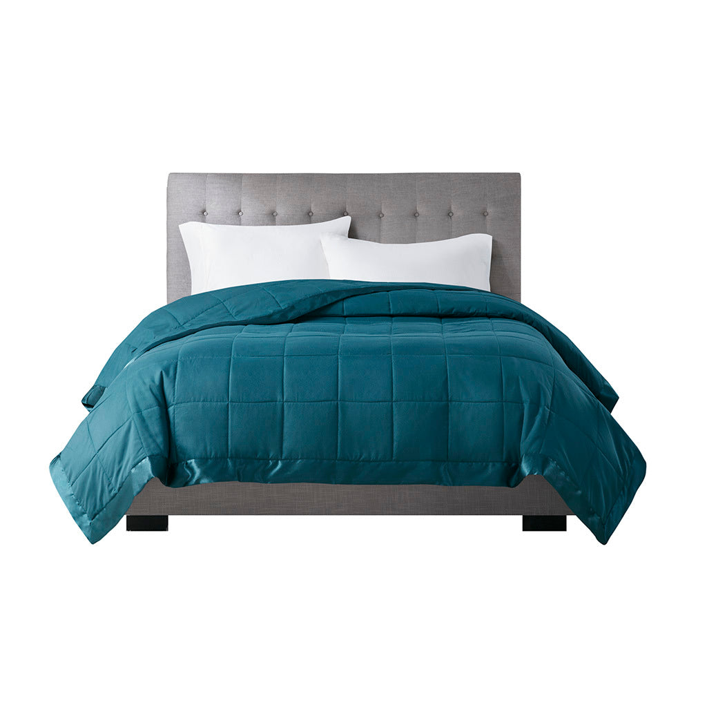 Lightweight Down Alternative Blanket with Satin Trim teal-polyester