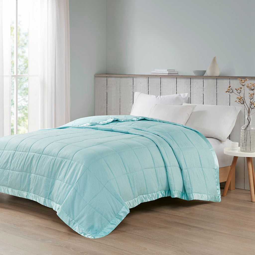 Oversized Down Alternative Blanket with Satin Trim aqua-polyester