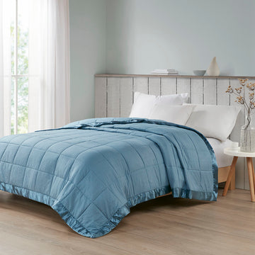 Oversized Down Alternative Blanket with Satin Trim slate blue-polyester