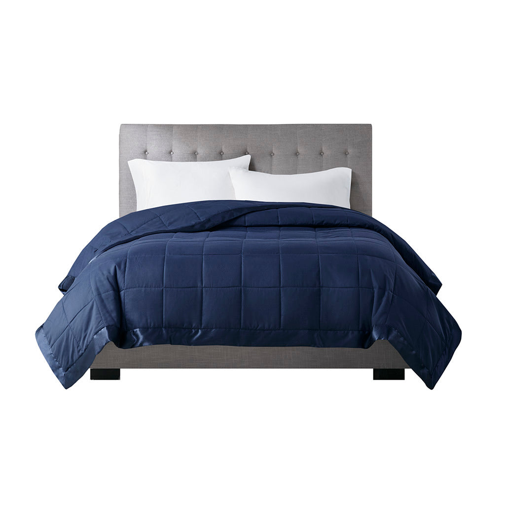 Lightweight Down Alternative Blanket with Satin Trim navy-polyester