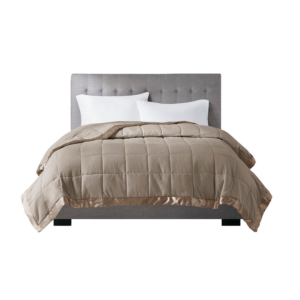 Lightweight Down Alternative Blanket with Satin Trim brown-polyester