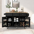 Kitchen Cart with Rubber wood Drop Leaf Countertop black-mdf