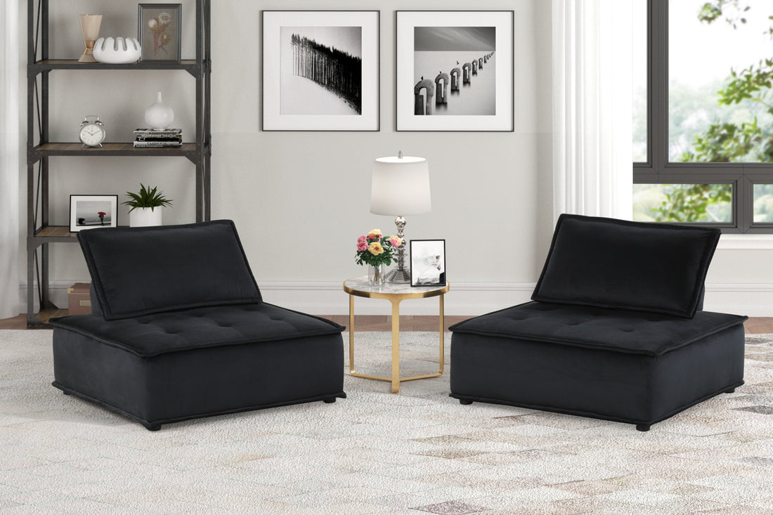 Anna 40" Black Velvet Set of 2 Armless Lounge