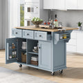 Kitchen Cart with Rubber wood Drop Leaf Countertop blue-mdf