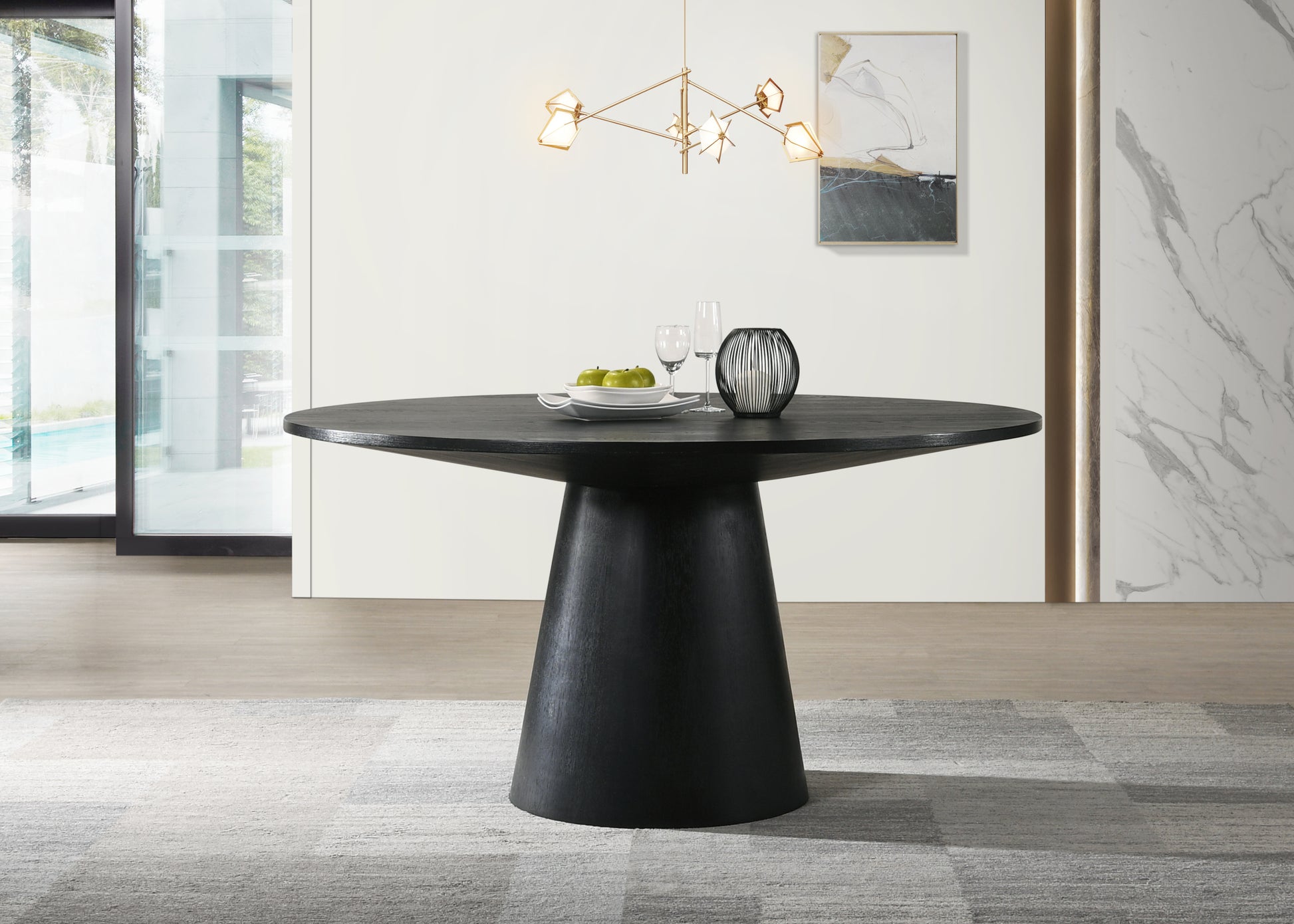 Jasper Ebony Black 59" Wide Contemporary Round Dining black-solid wood+mdf