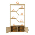 Rattan bookshelf 7 tiers Bookcases Storage Rack with natural-particle board