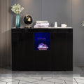 Kitchen Sideboard Cupboard with LED Light, White High black-mdf