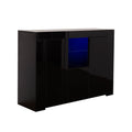 Kitchen Sideboard Cupboard with LED Light, White High black-mdf