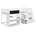 Twin Size Low Loft Bed With Rolling Desk, Shelf