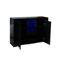 Kitchen Sideboard Cupboard with LED Light, White High black-mdf