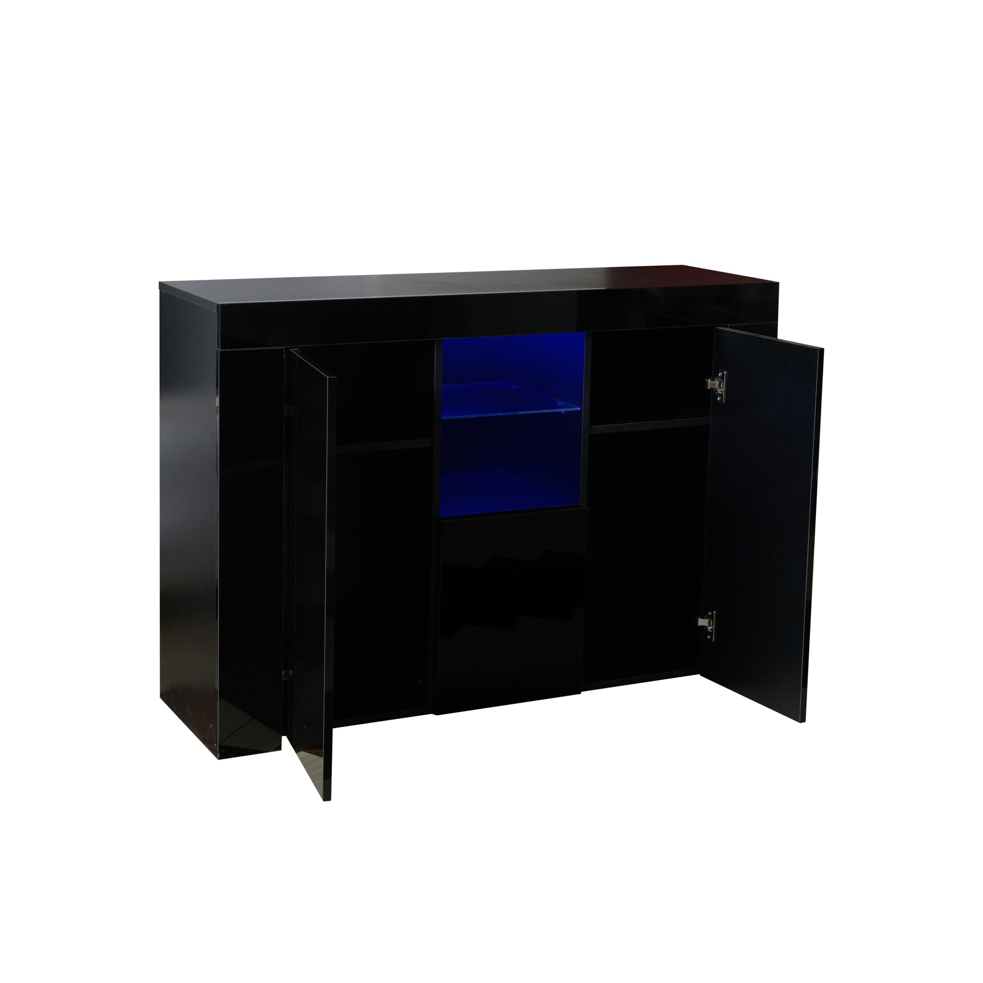 Kitchen Sideboard Cupboard with LED Light, White High black-mdf