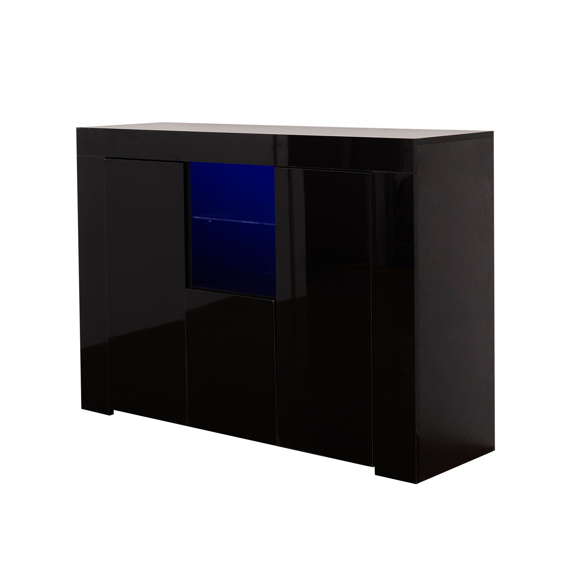 Kitchen Sideboard Cupboard with LED Light, White High black-mdf