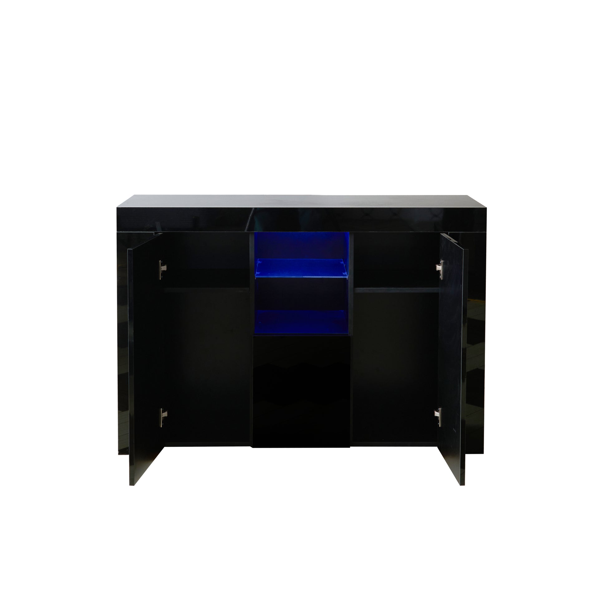 Kitchen Sideboard Cupboard with LED Light, White High black-mdf