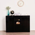 Kitchen Sideboard Cupboard with LED Light, White High black-mdf