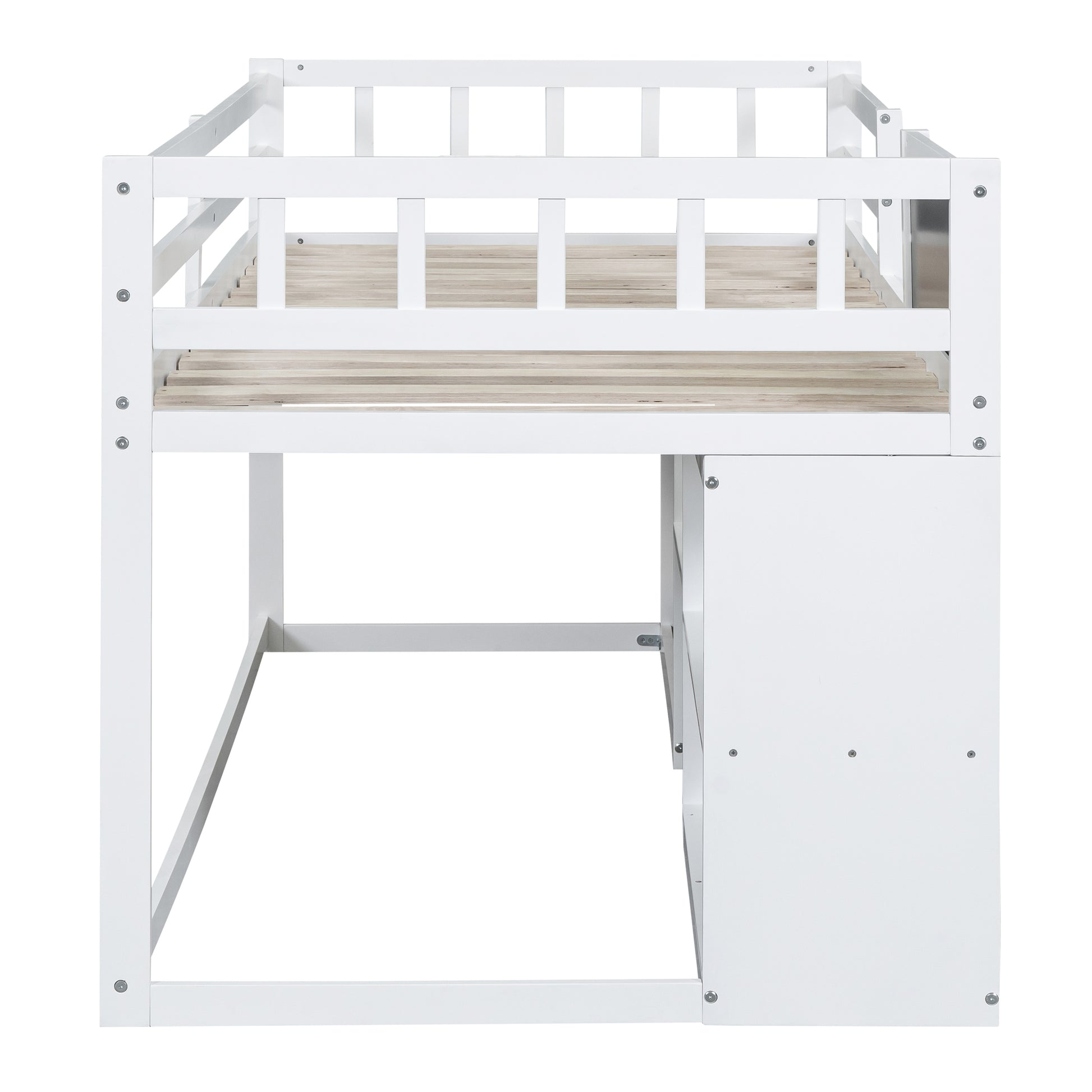 Twin Size Low Loft Bed With Rolling Desk, Shelf