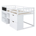 Twin Size Low Loft Bed With Rolling Desk, Shelf