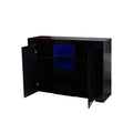 Kitchen Sideboard Cupboard with LED Light, White High black-mdf