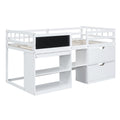 Twin Size Low Loft Bed With Rolling Desk, Shelf