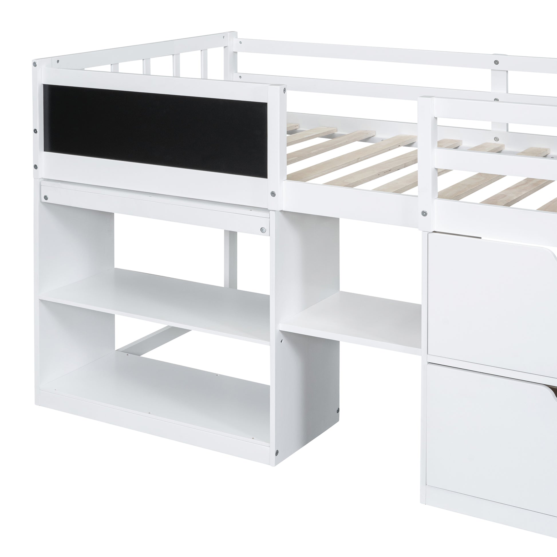 Twin Size Low Loft Bed With Rolling Desk, Shelf