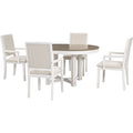 5 Piece Dining Table Set, Two Size Round To Oval brown+white-solid wood+mdf