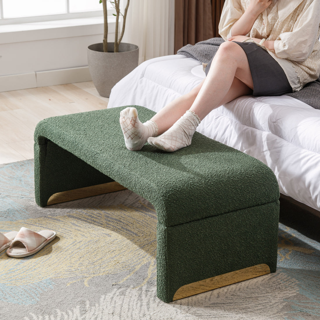 Boucle Fabric Loveseat Ottoman Footstool Bedroom