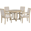 5 Piece Dining Table Set, Two Size Round To Oval natural wood wash-solid wood+mdf