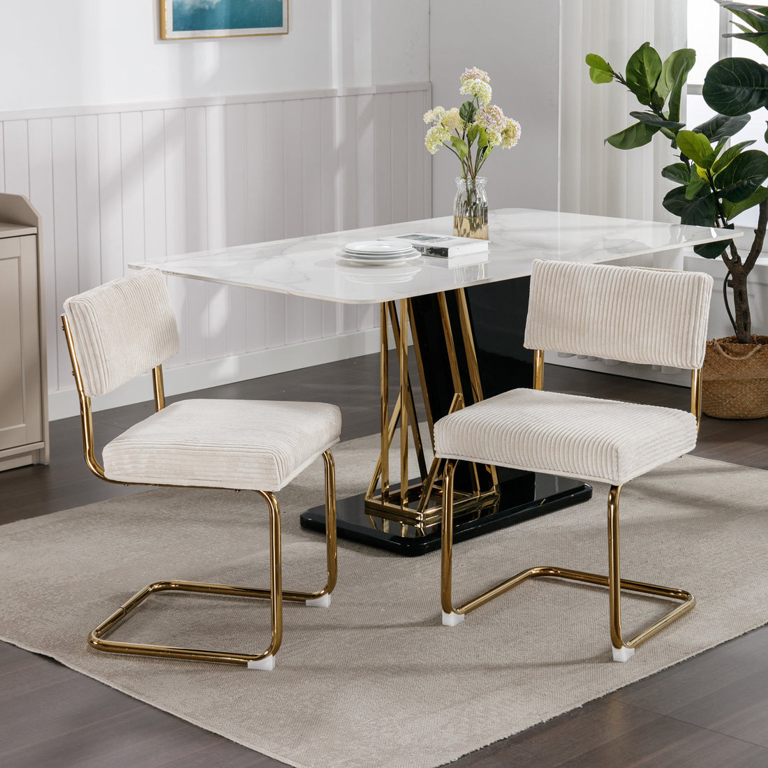 Modern Dining Chairs With Corduroy Fabric,Gold