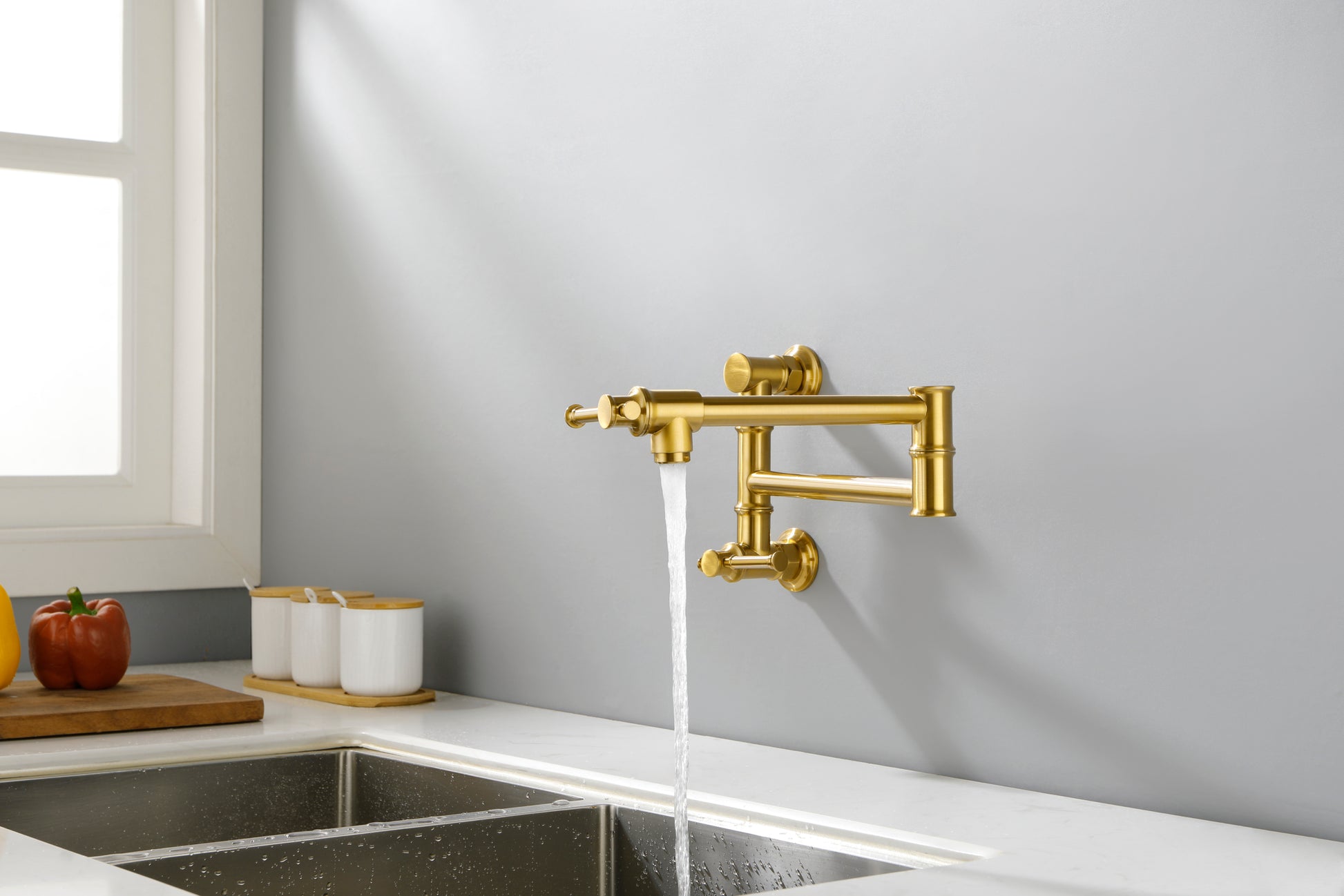 Pot Filler Faucet Wall Mount Pot Filler Faucet, Modern gold-brass