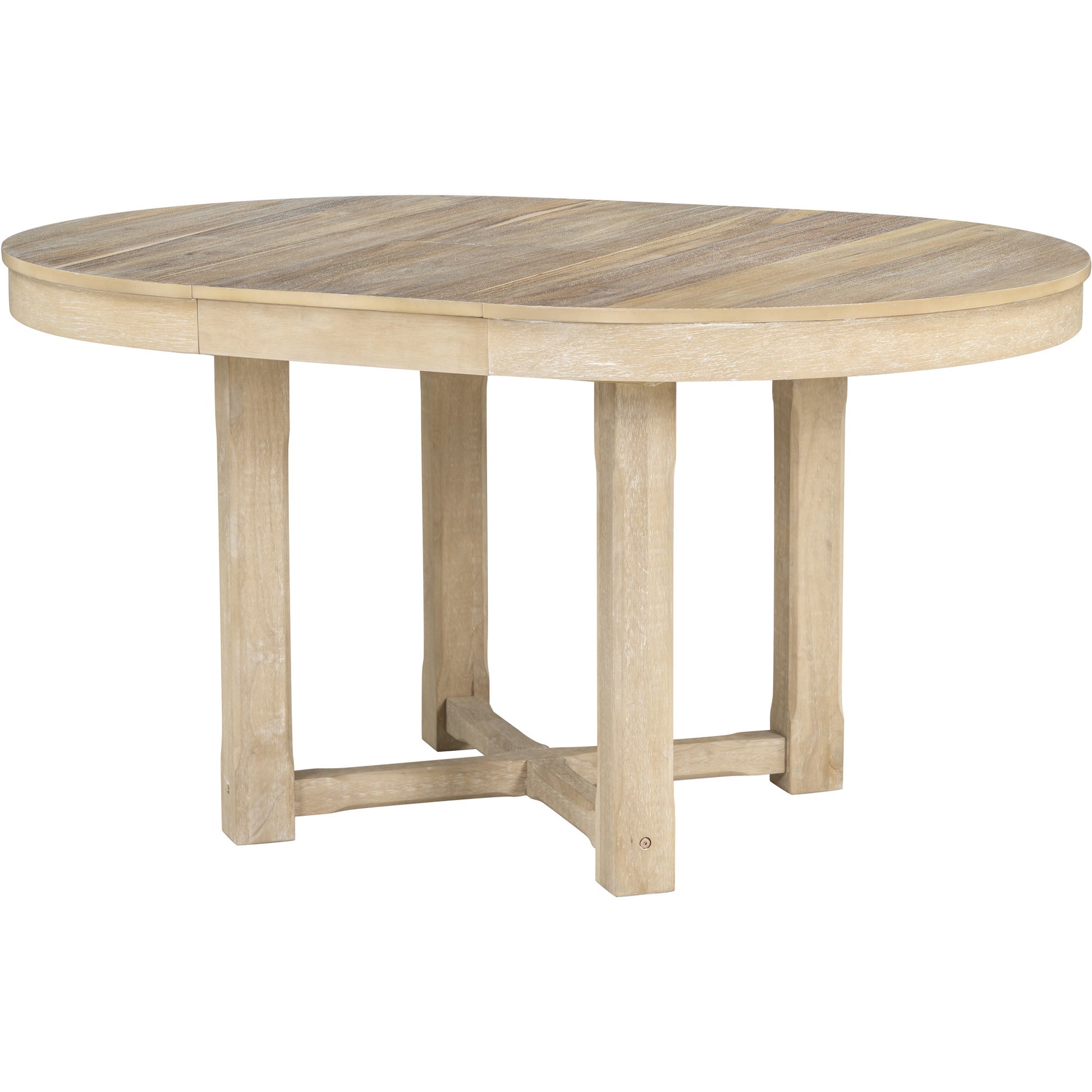 5 Piece Dining Table Set, Two Size Round To Oval natural wood wash-solid wood+mdf