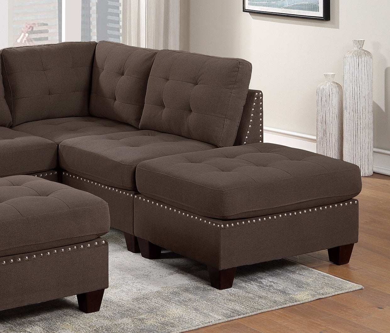 Contemporary Modular Sectional 7pc Set Living Room coffee-wood-primary living space-cushion