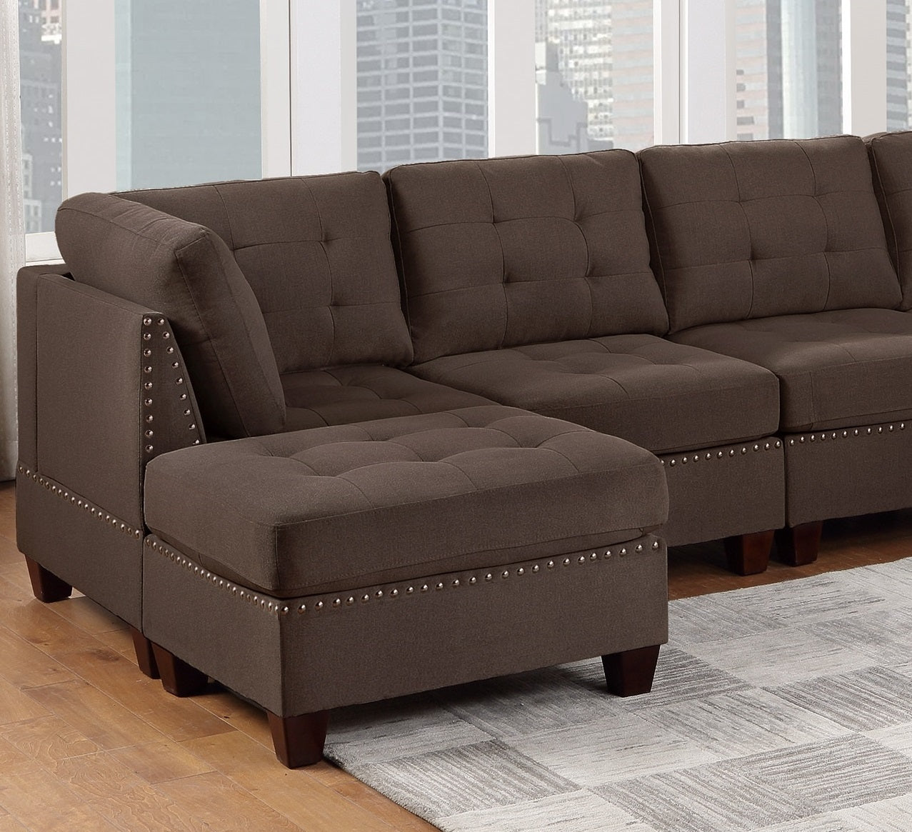 Modular Sectional 6pc Set Living Room Furniture U coffee-wood-primary living space-cushion