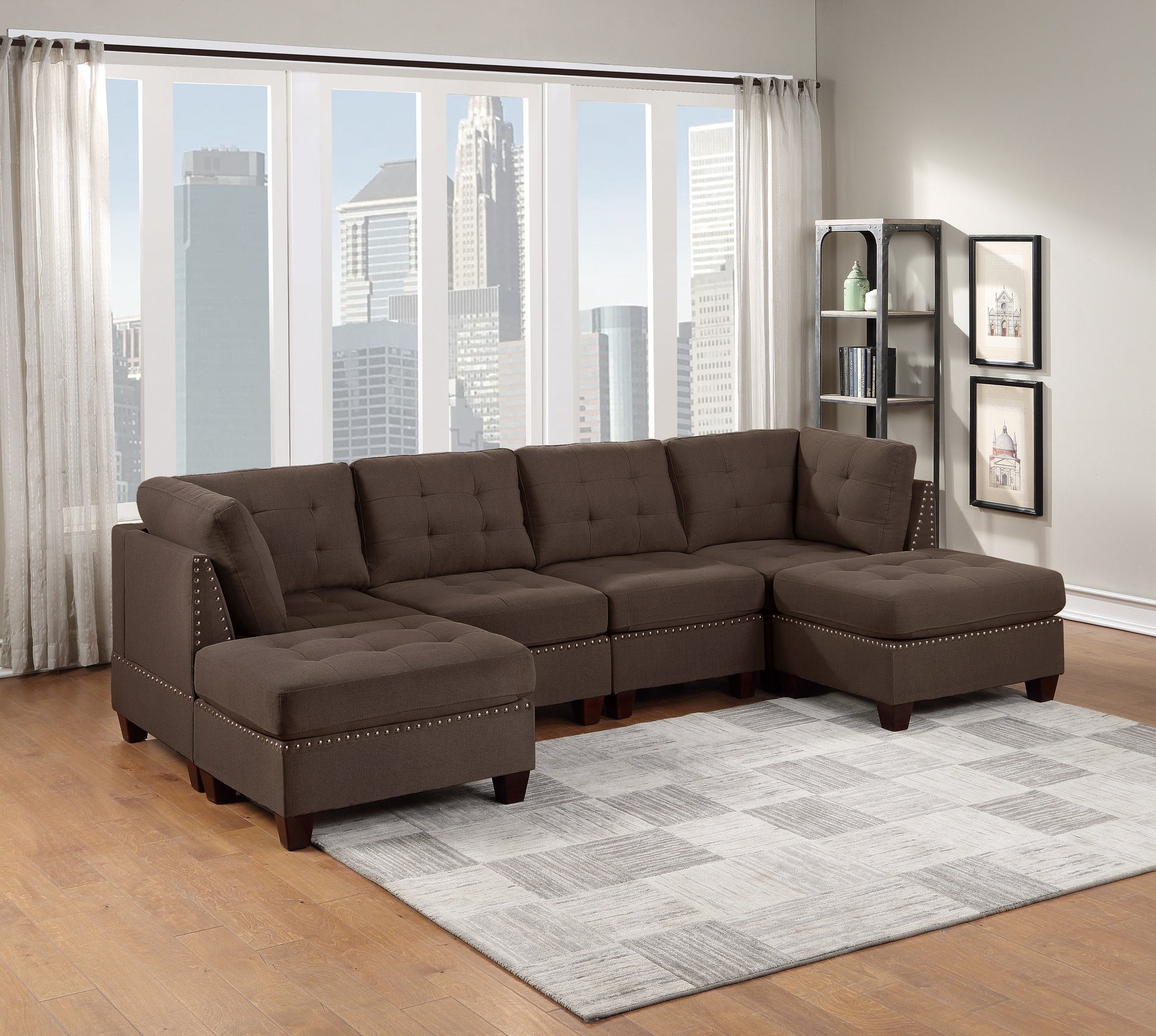 Modular Sectional 6pc Set Living Room Furniture U coffee-wood-primary living space-cushion