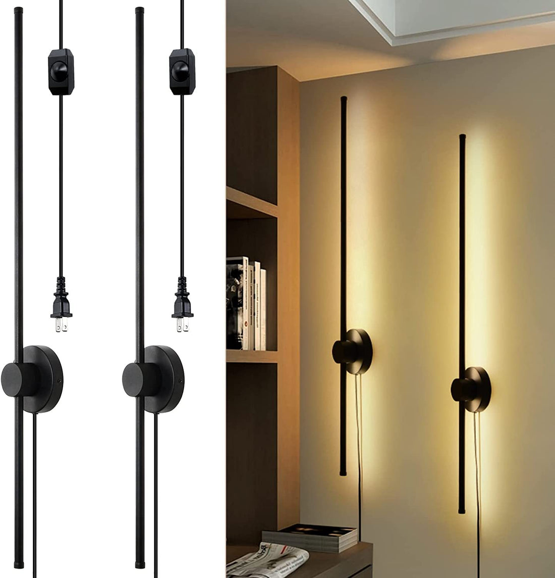 Dimmable Modern Plug in Wall Sconce Set of Two