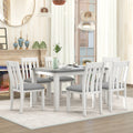 Retro Style 7 Piece Dining Table Set with white+gray-solid wood