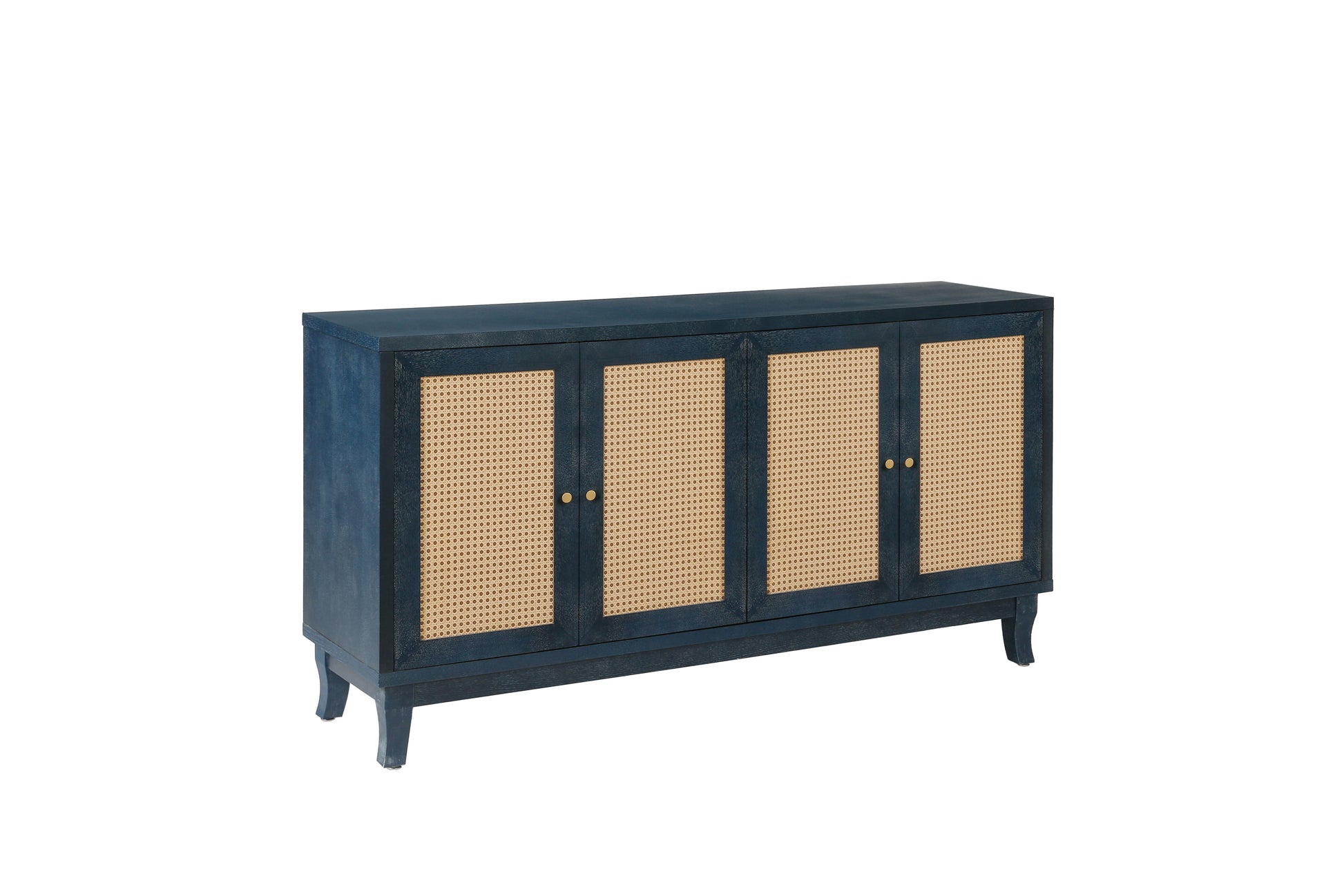 Handcrafted Premium Grain Panels,Rattan Sideboard antique navy blue-mdf