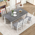 Retro Style 7 Piece Dining Table Set with white+gray-solid wood