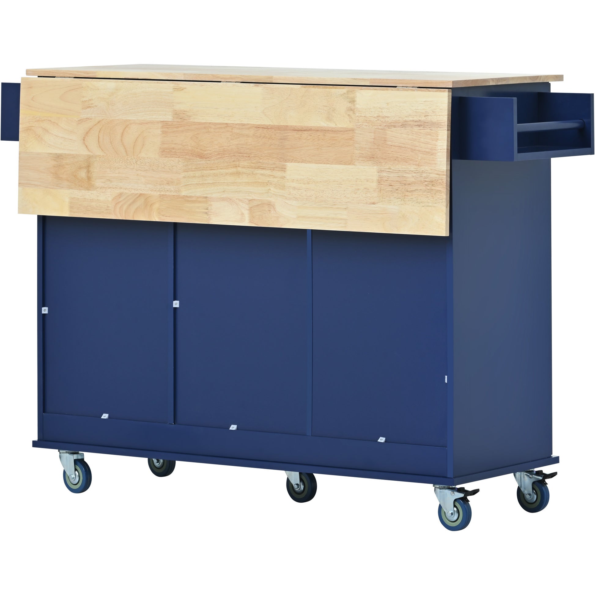 Rolling Mobile Kitchen Island with Drop Leaf Solid blue-mdf