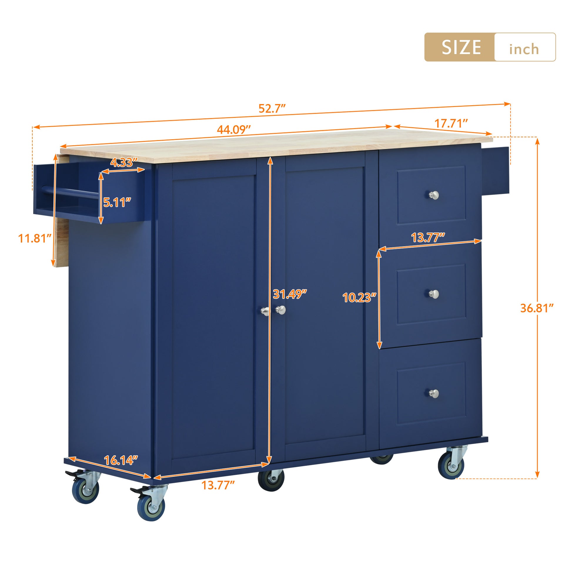 Rolling Mobile Kitchen Island with Drop Leaf Solid blue-mdf