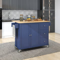 Rolling Mobile Kitchen Island with Drop Leaf Solid blue-mdf