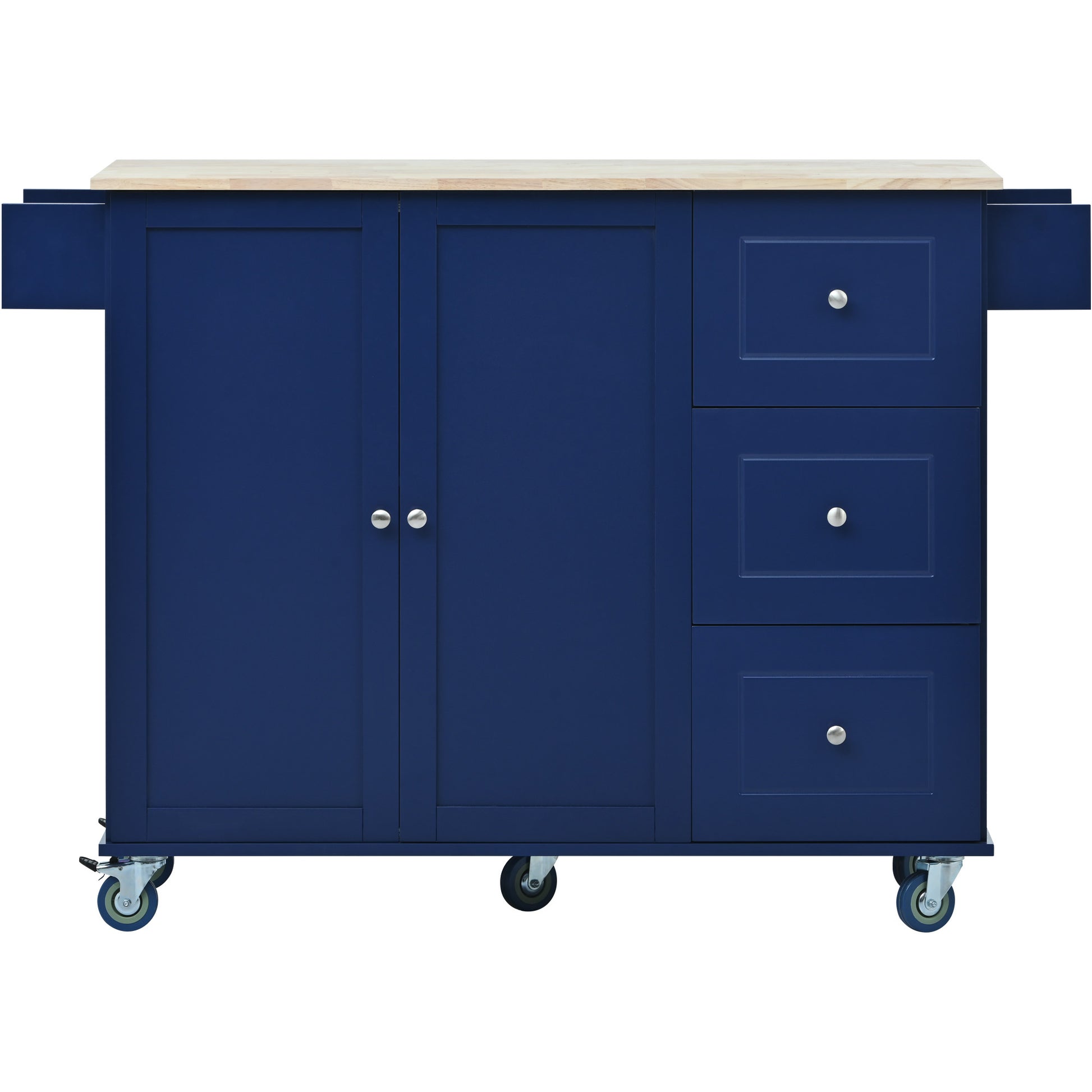 Rolling Mobile Kitchen Island with Drop Leaf Solid blue-mdf