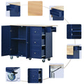 Rolling Mobile Kitchen Island with Drop Leaf Solid blue-mdf