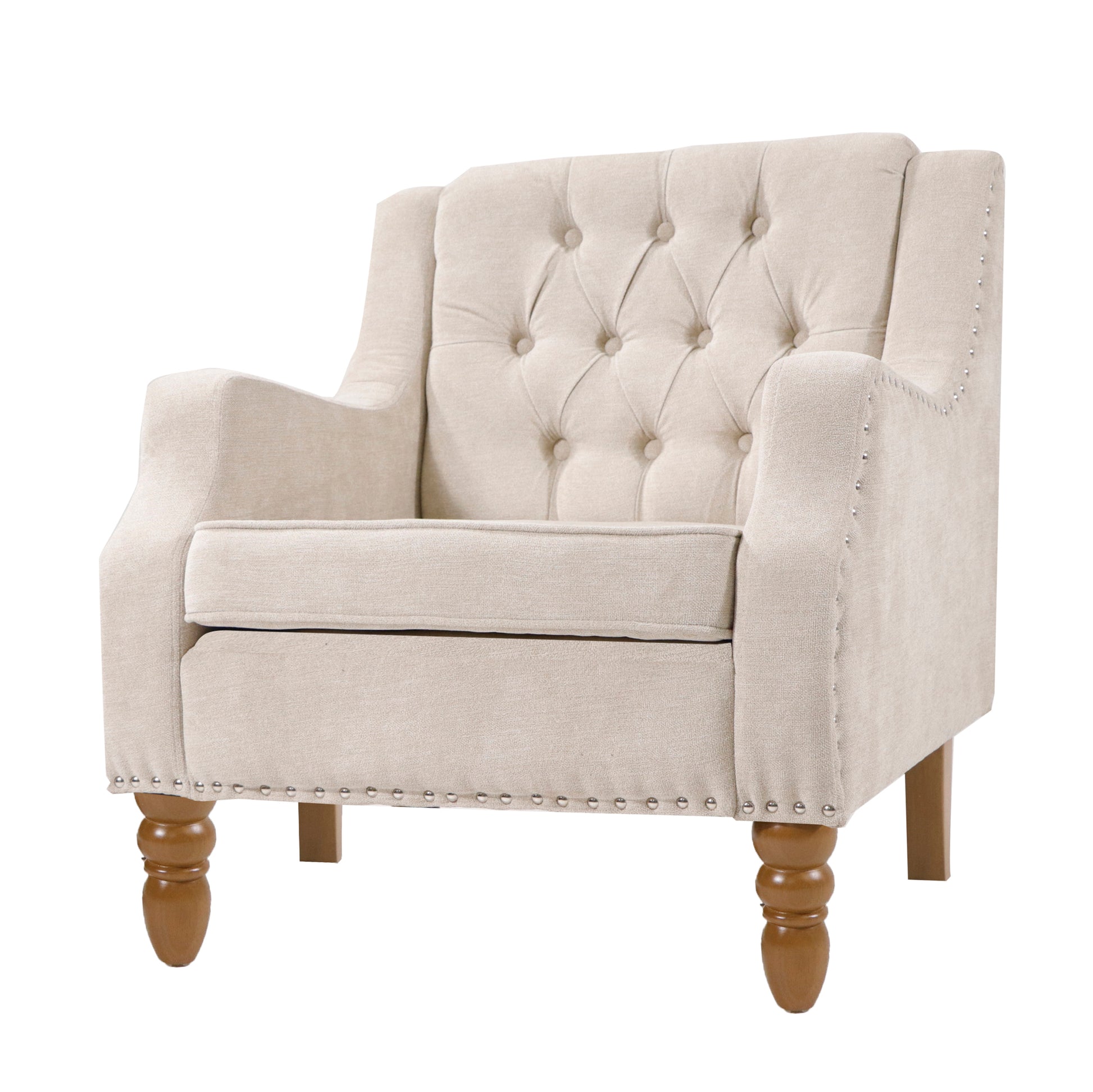 Beige Accent Chair, Living Room Chair, Footrest Chair beige-linen